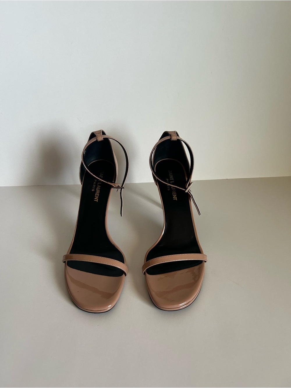 Saint Laurent Nude Patent Leather Ankle-Strap Stiletto Sandals - Picture 2 of 4